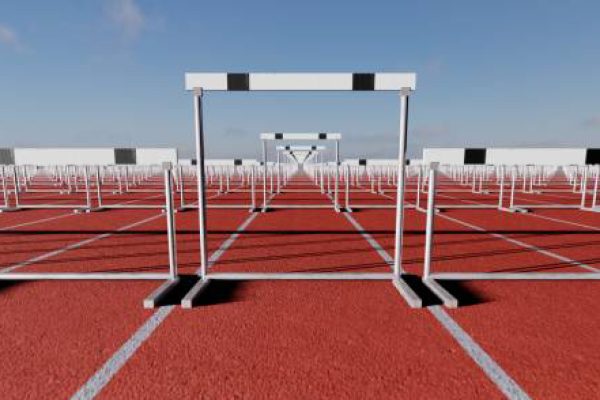 Image of an unfair track and field stadium where only your lane has high hurdles
